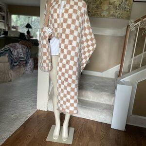 Free People Checkered Knit Tote Bag Cream Beige Lined w/ Scarf Matching Set Gift